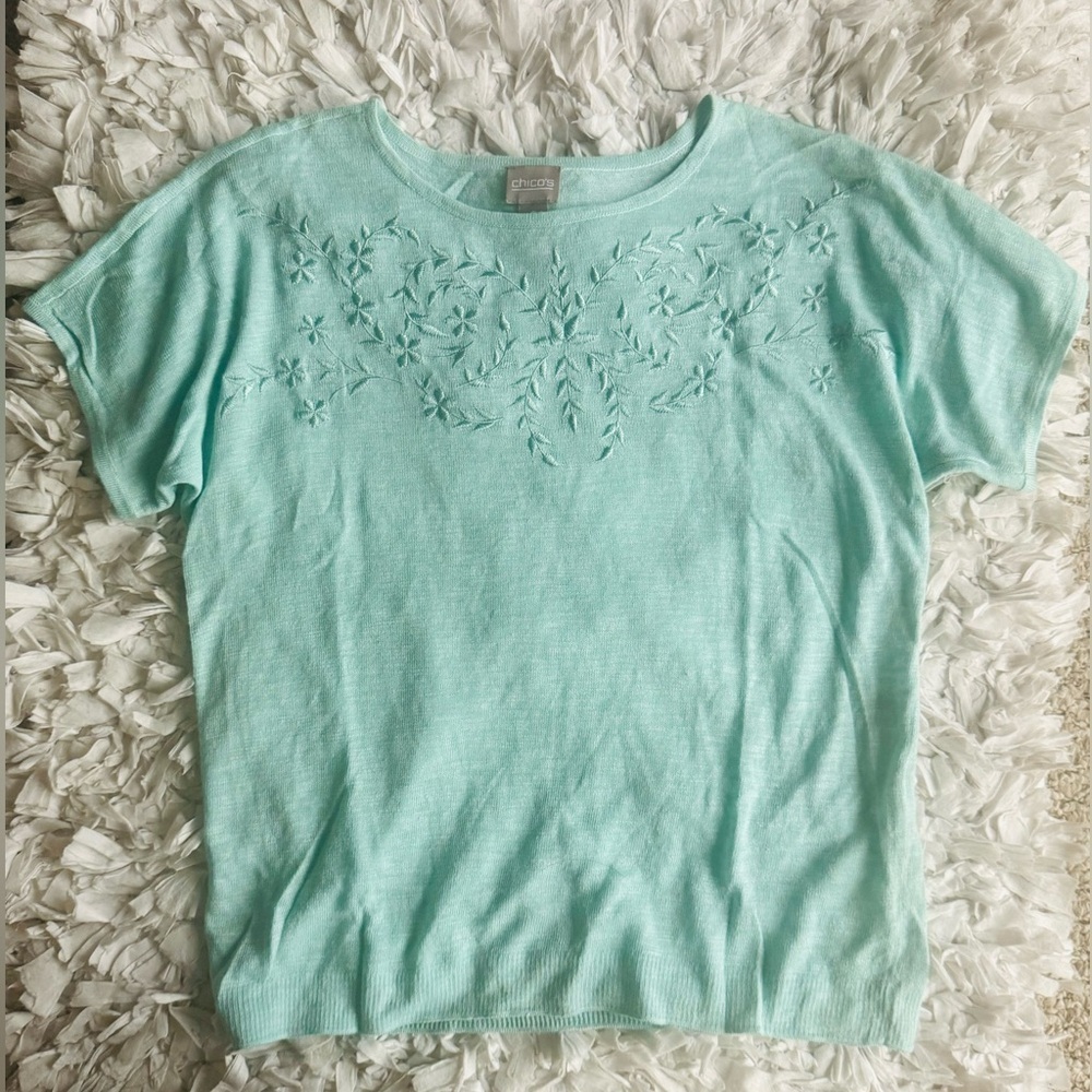 Chicos Embroidered Linen blend top